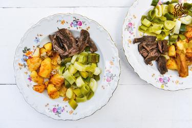 Smashed potatoes met gesmoorde prei